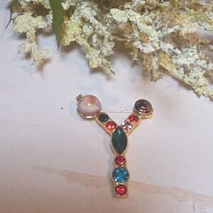 Nwot Letter Y Initial Name letter Jeweled Multicolor Brooch Personalized Gift
